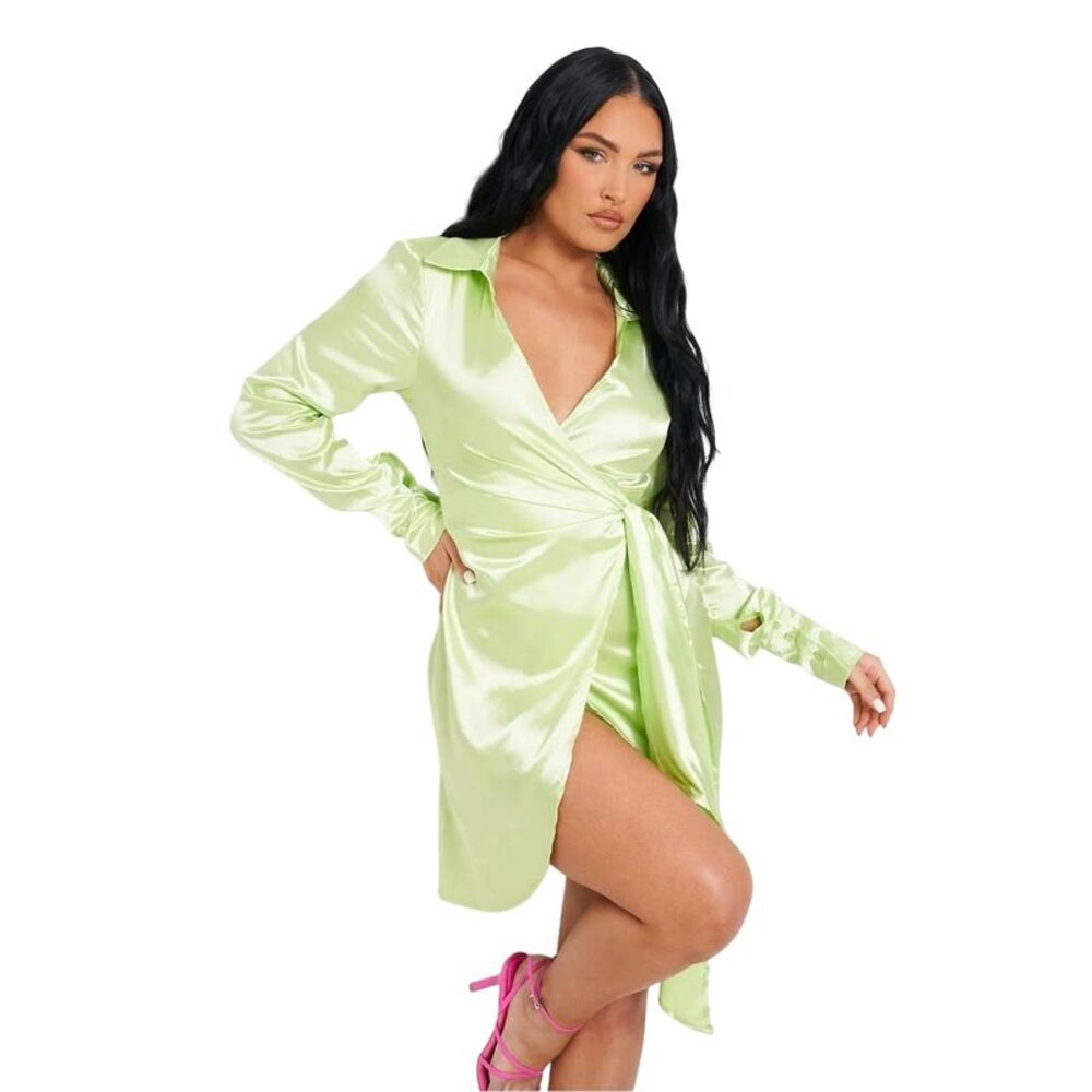 Missy Empire Womens/Ladies Satin Wrap Dress / Lime